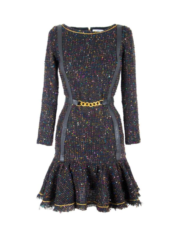 Sequinned Bouclé Tweed Fringed Dress