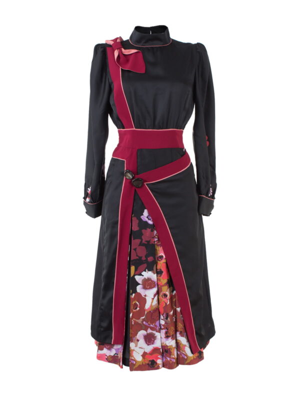 Dual-Fabric Silk Midi Dress