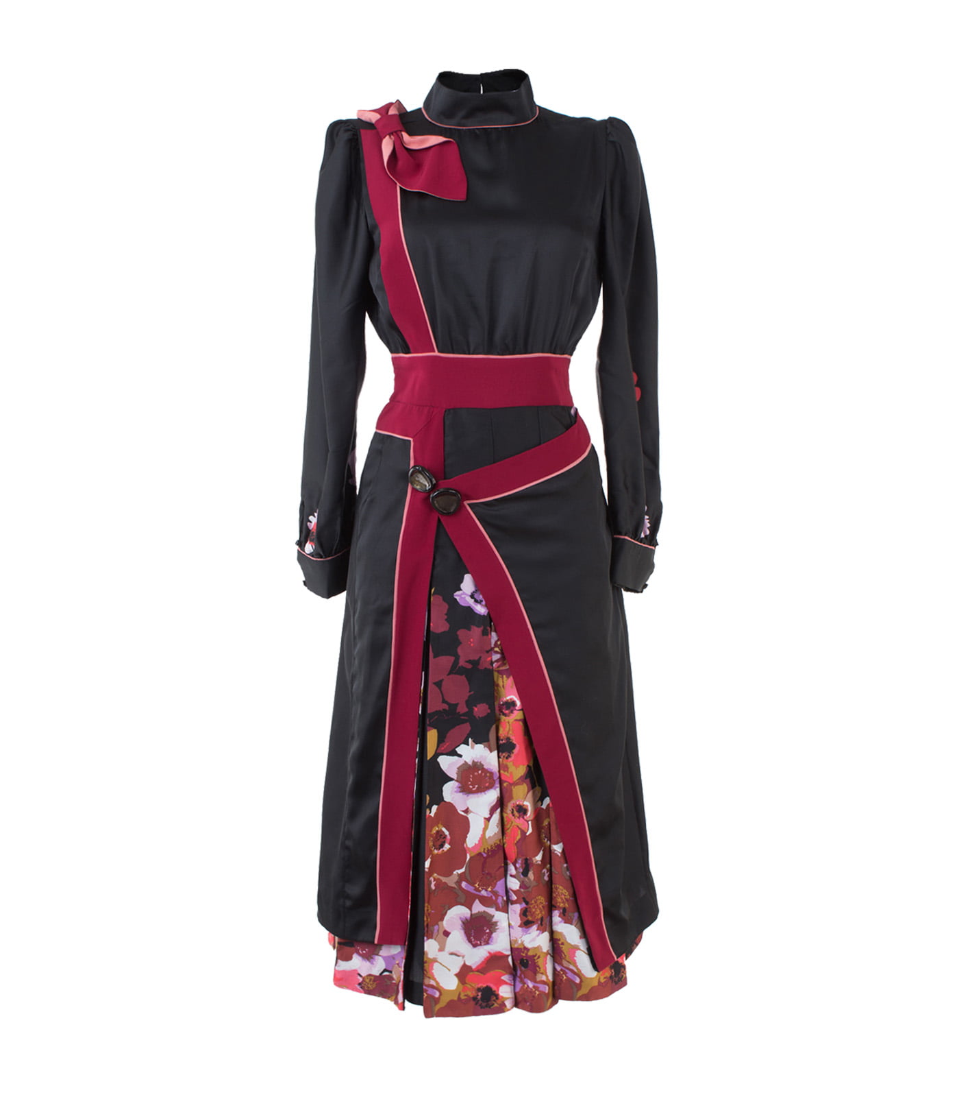 Dual-Fabric Silk Midi Dress