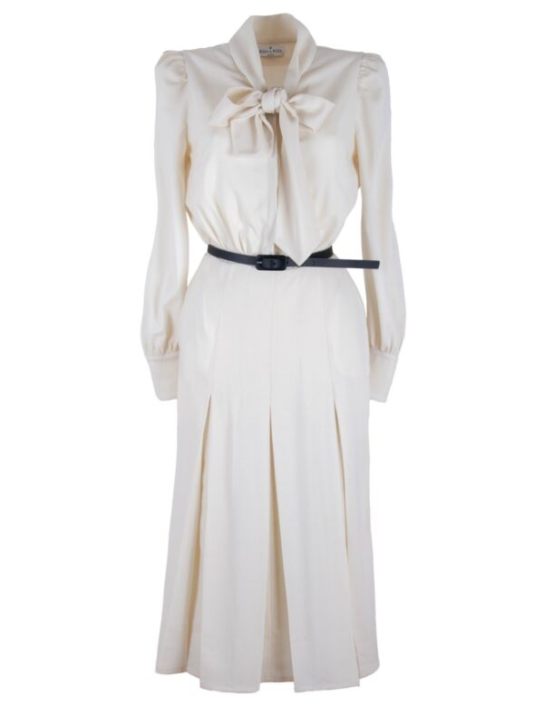 Wool Midi Dress With Bow Collar