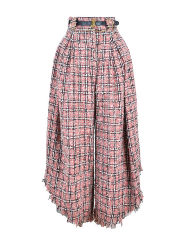 Handwoven Bouclé Tweed High-Waisted Wide-Leg Trousers