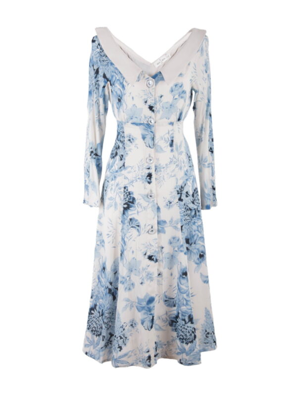 Dual-Fabric Silk Midi Dress