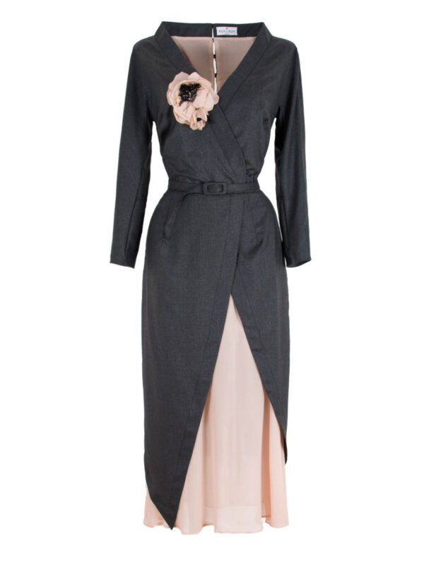 Asymmetrical Pencil Dress With Silk Flower Decoration
