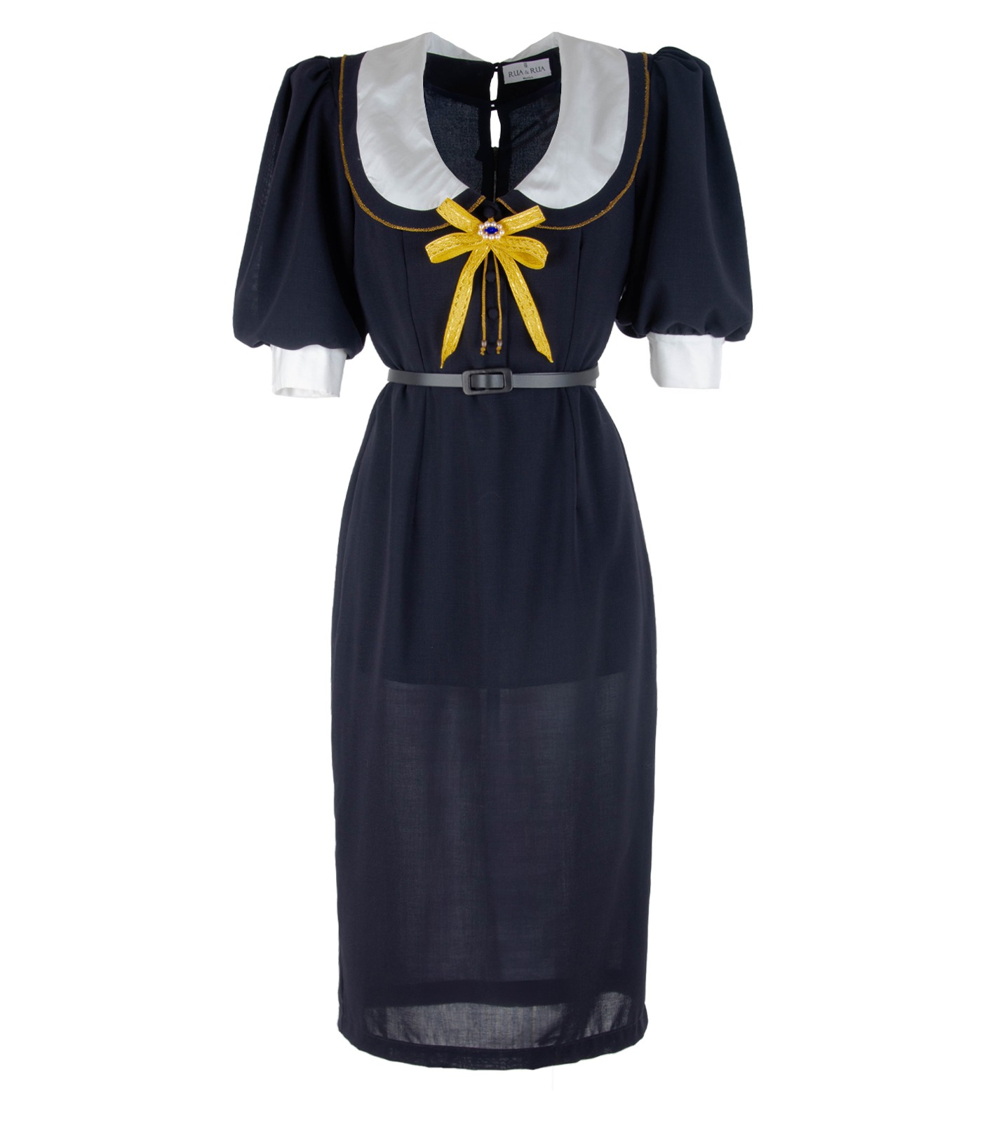 Wool Midi Dress With Wide Silk Collar And Bow