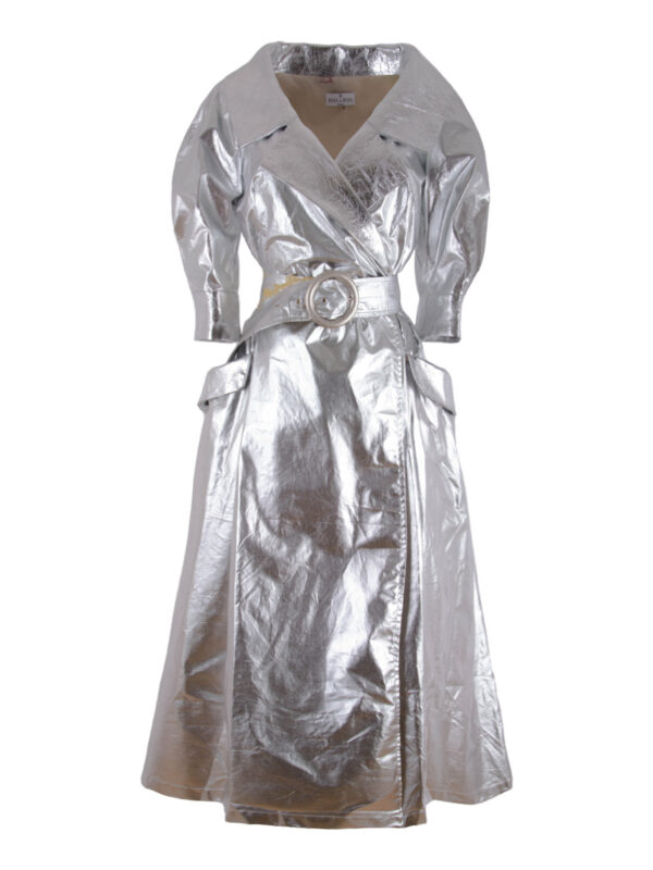 Dual-Fabric Cotton Lame Wrap Dress