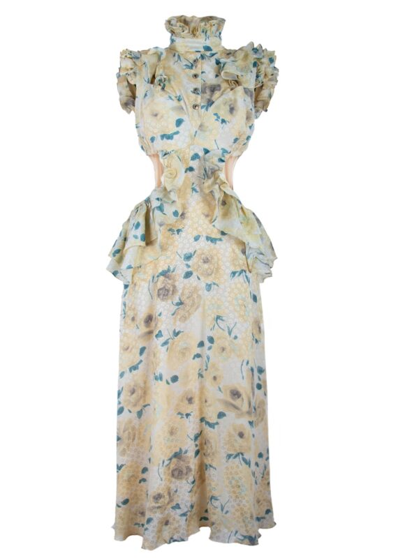 Silk Cut Out Ruffled Dress