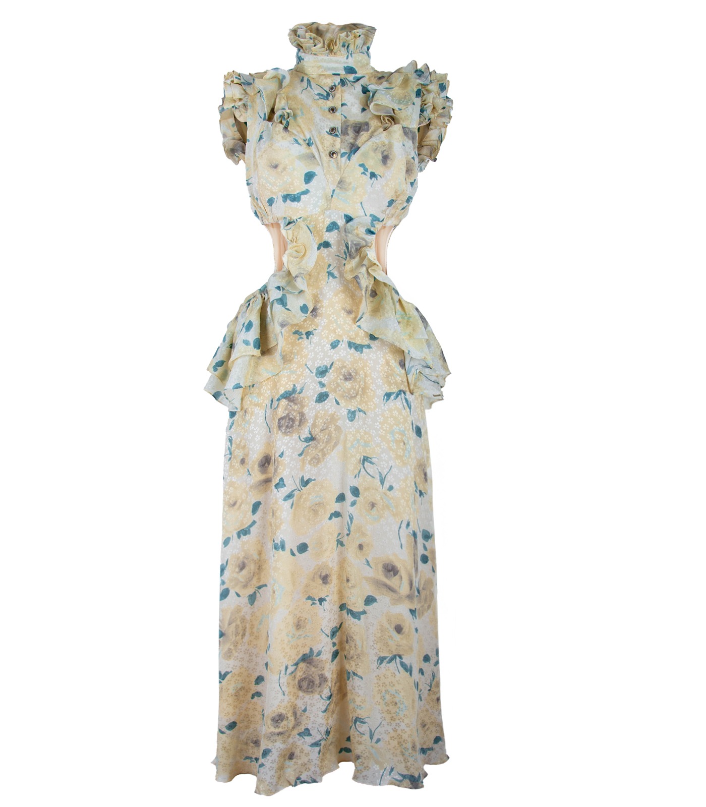 Silk Cut Out Ruffled Dress
