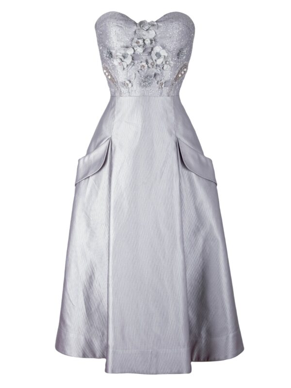 Silk Corset Bustier Dress With Embroidery And Embellishments Of Crystals