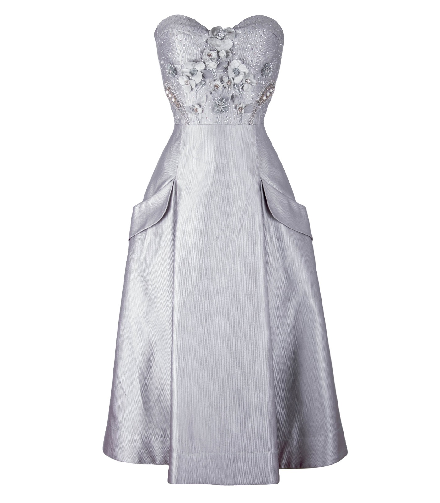 Silk Corset Bustier Dress With Embroidery And Embellishments Of Crystals