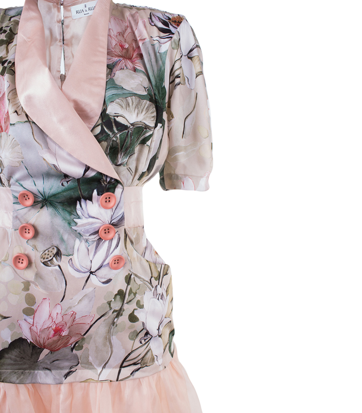 Dual-Fabric Long Silk Dres With Buttons - Image 3