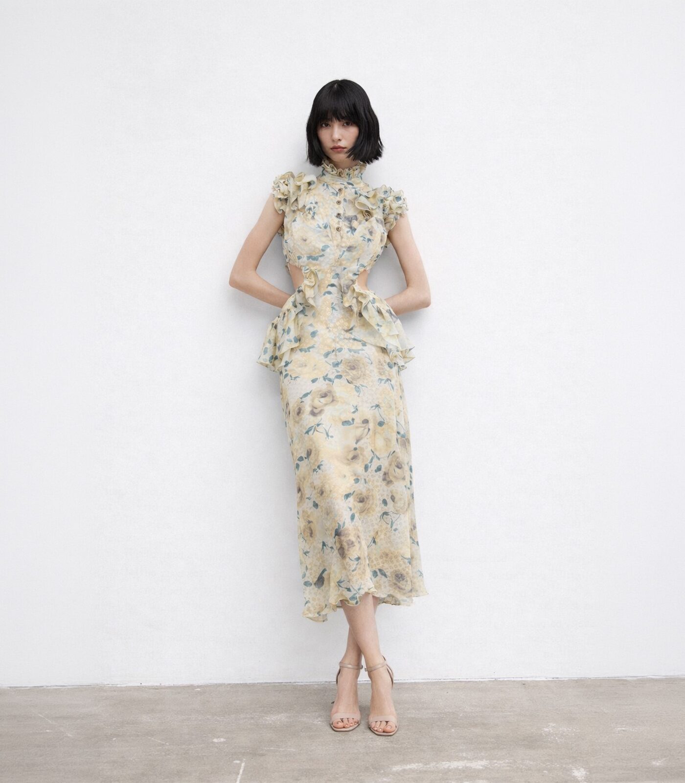 Silk Cut Out Ruffled Dress - Image 2