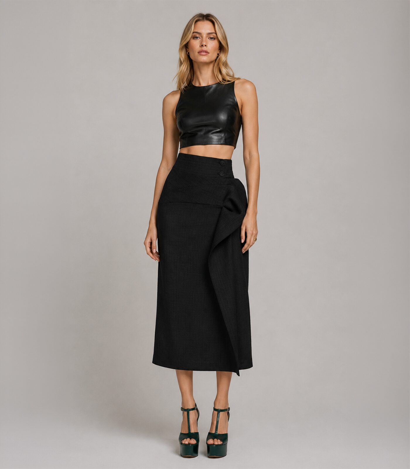 High-Waisted Wool & Silk Asymmetrical Pencil Skirt - Image 2
