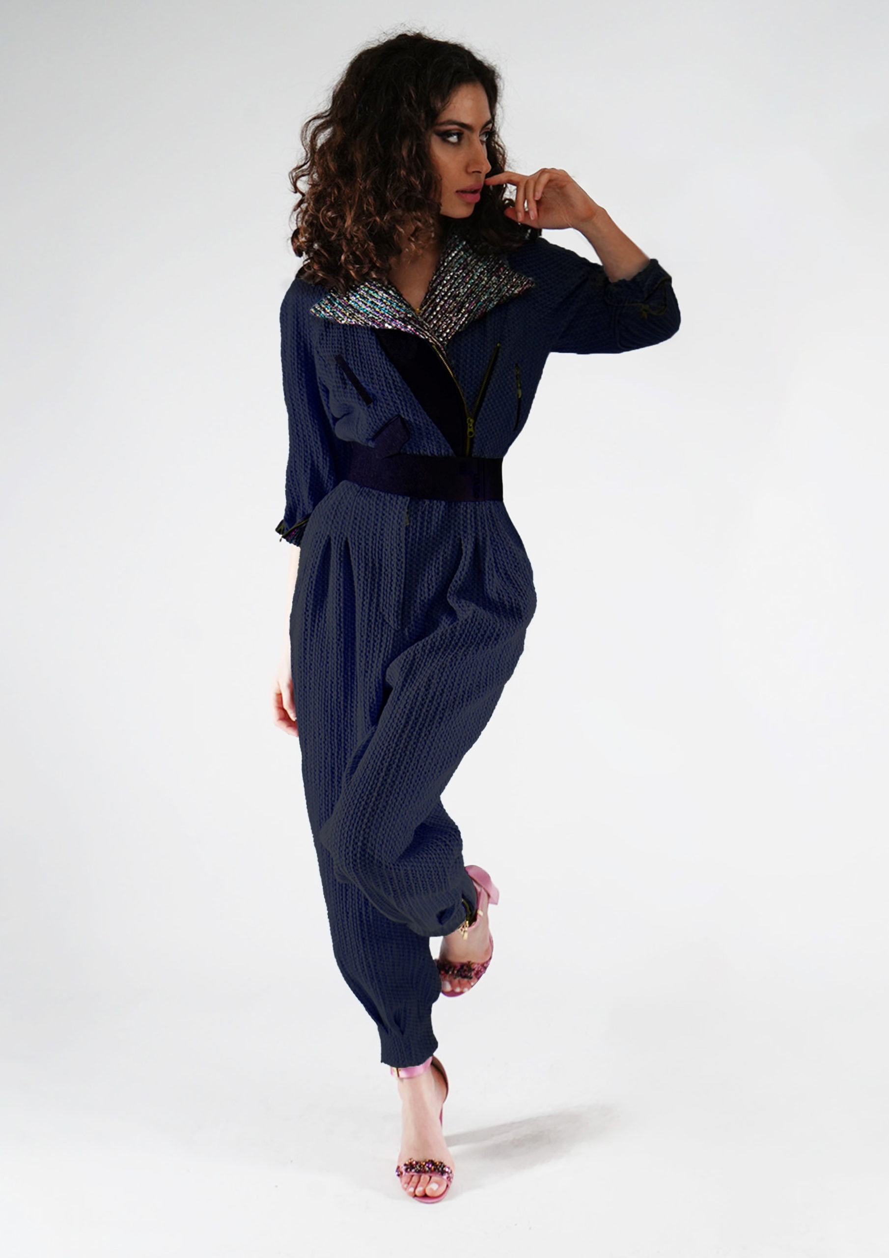 Cotton Leather & Bouclé Tweed Loose Fit Jumpsuit - Image 2