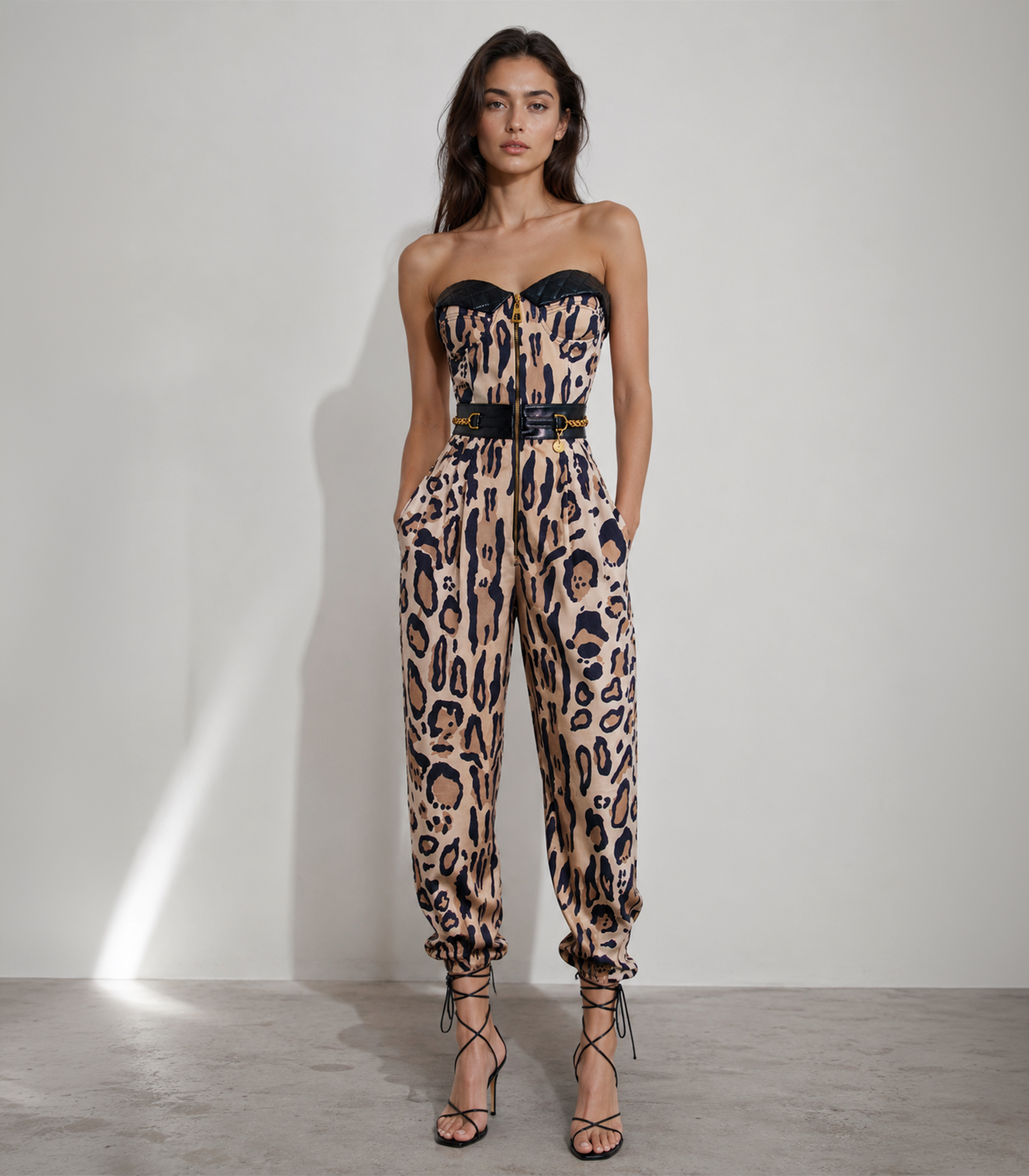 Cotton & Leather Corset Loose Fit Jumpsuit - Image 2