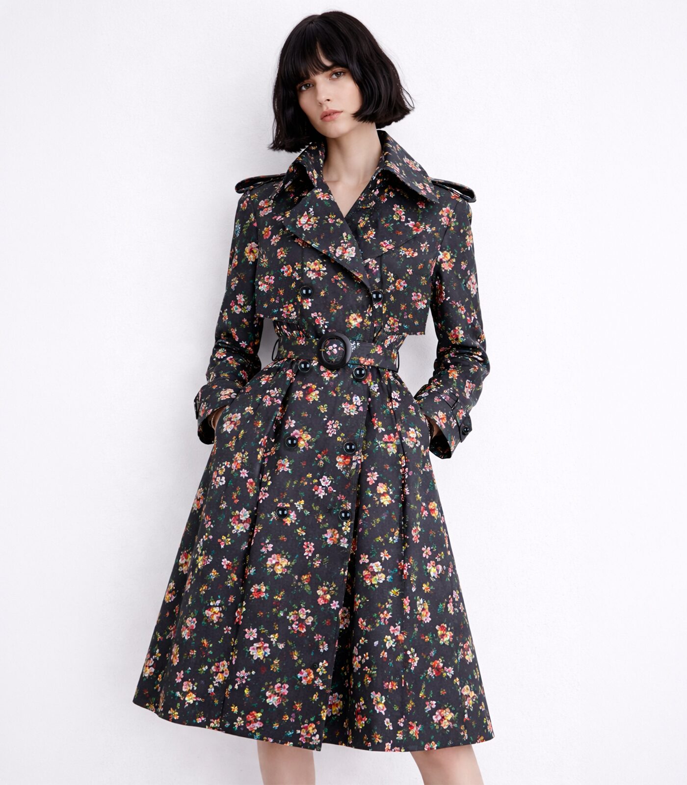 Coated Cotton Double-Breasted Trench Coat
