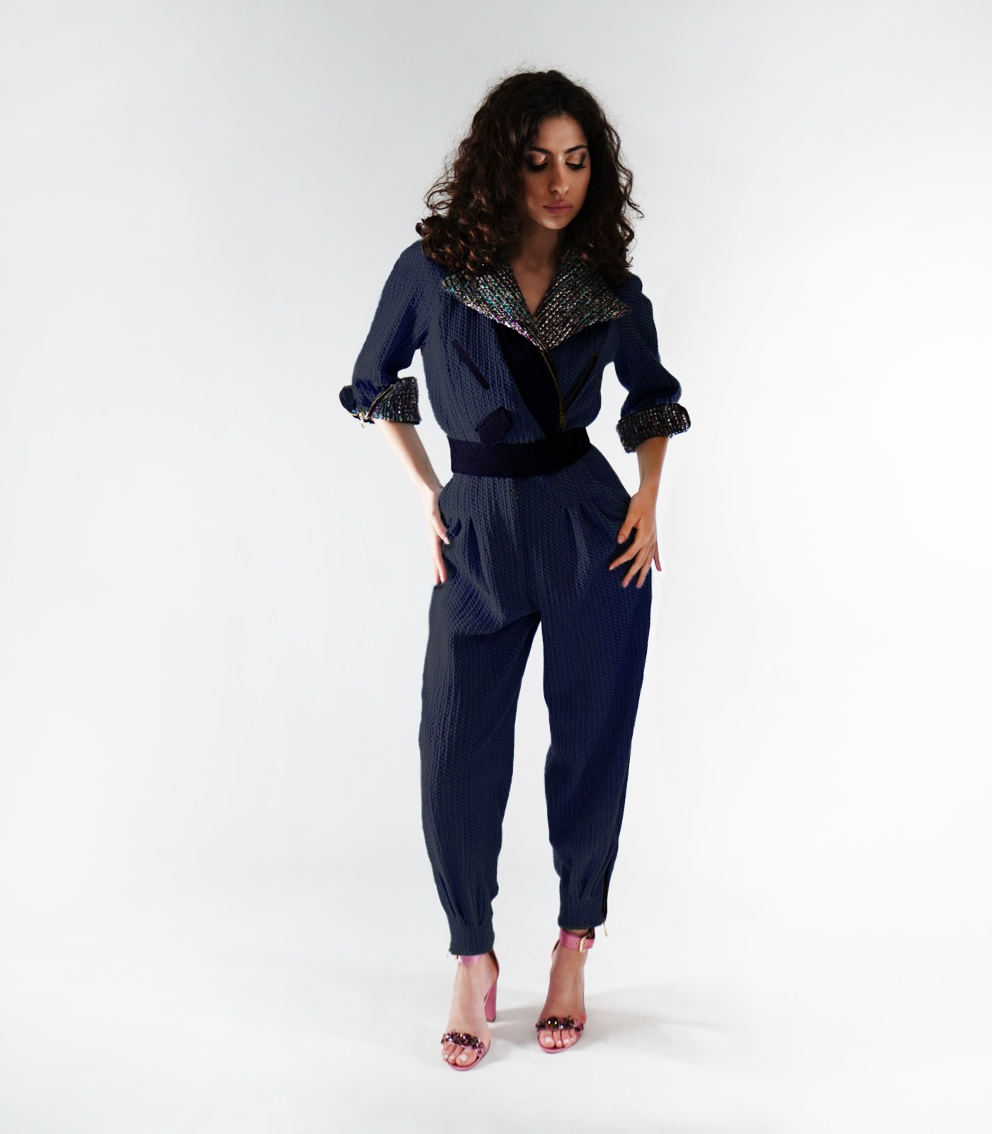 Cotton Leather & Bouclé Tweed Loose Fit Jumpsuit - Image 3