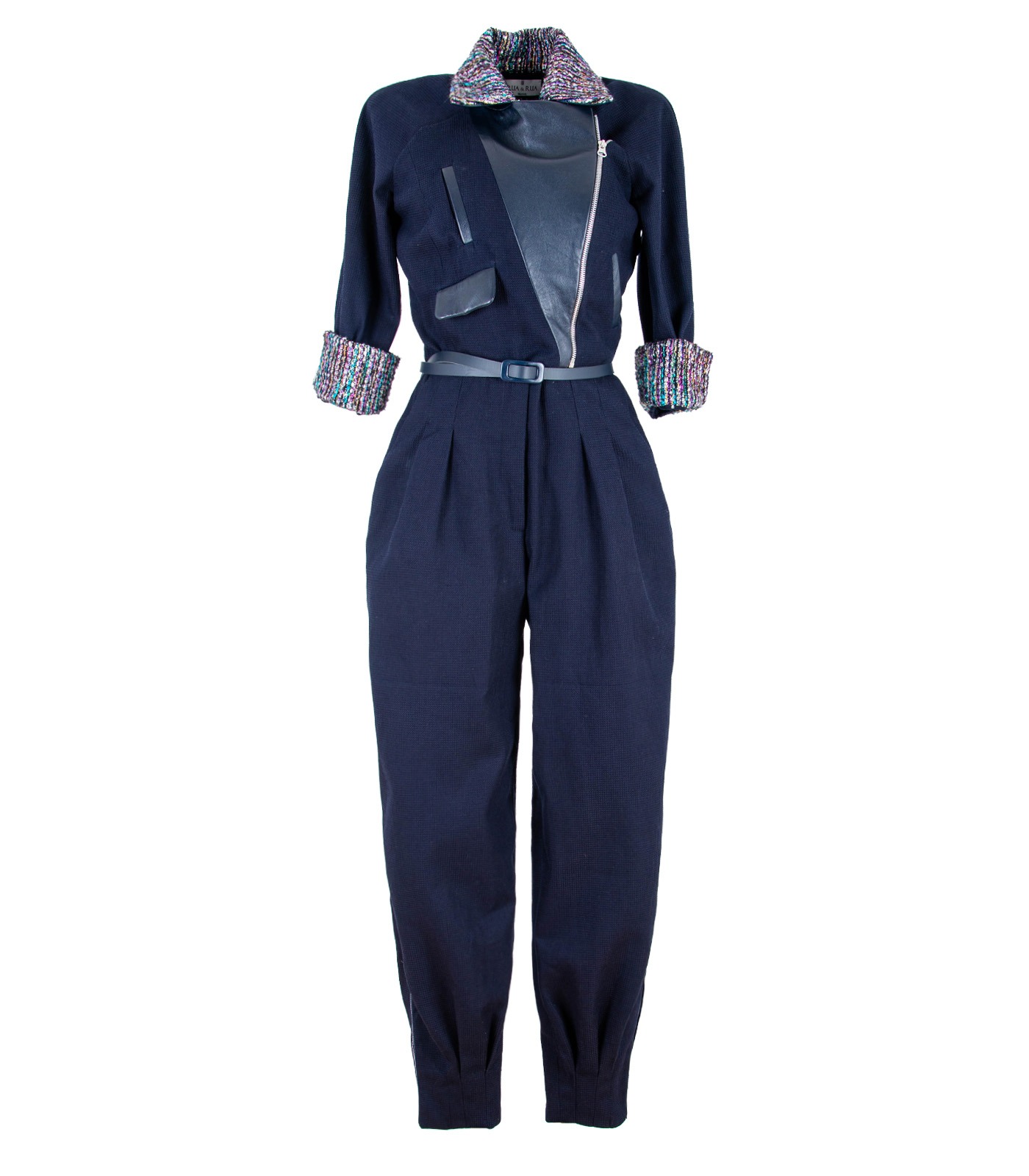 Cotton Leather & Bouclé Tweed Loose Fit Jumpsuit - Image 5