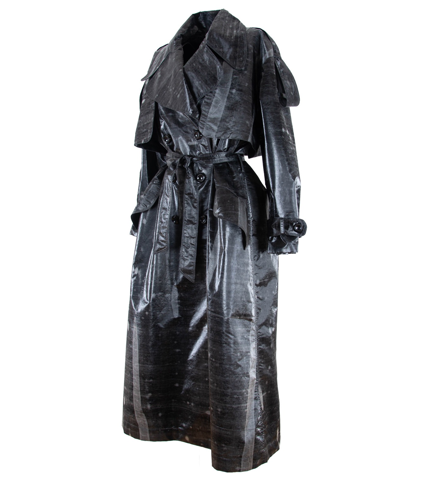 Oversized Coated Silk Double-Breasted Trench Coat - Image 2