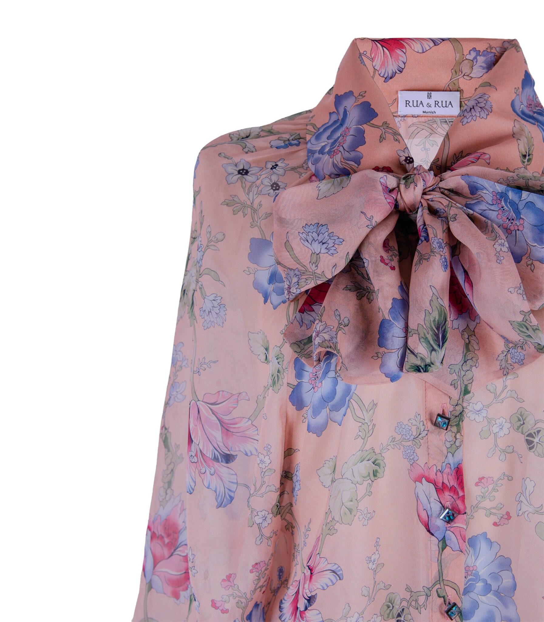 Floral Sheer Silk Shirt With Bow Collar - Image 2