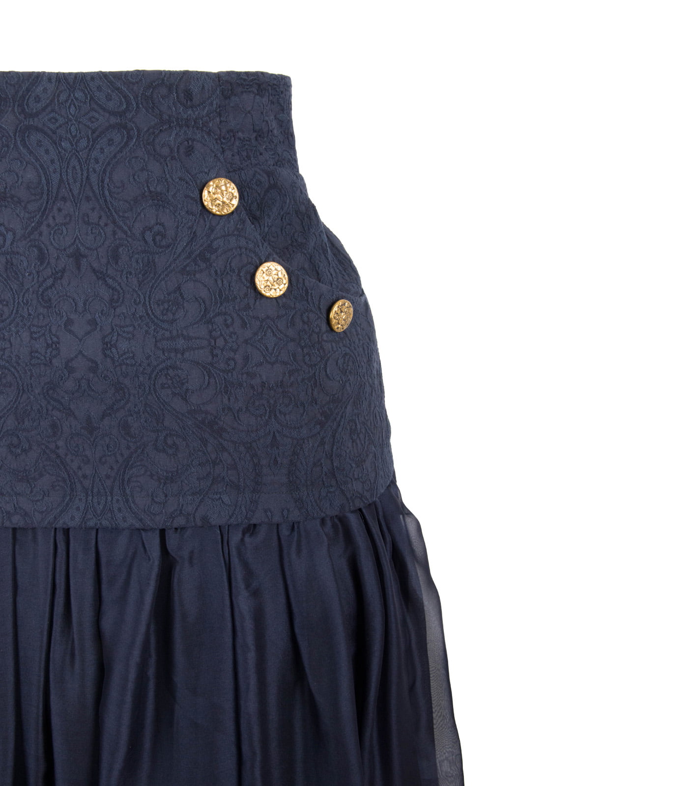 High-Waisted Dual-Fabric Long Skirt With Buttons - Image 3