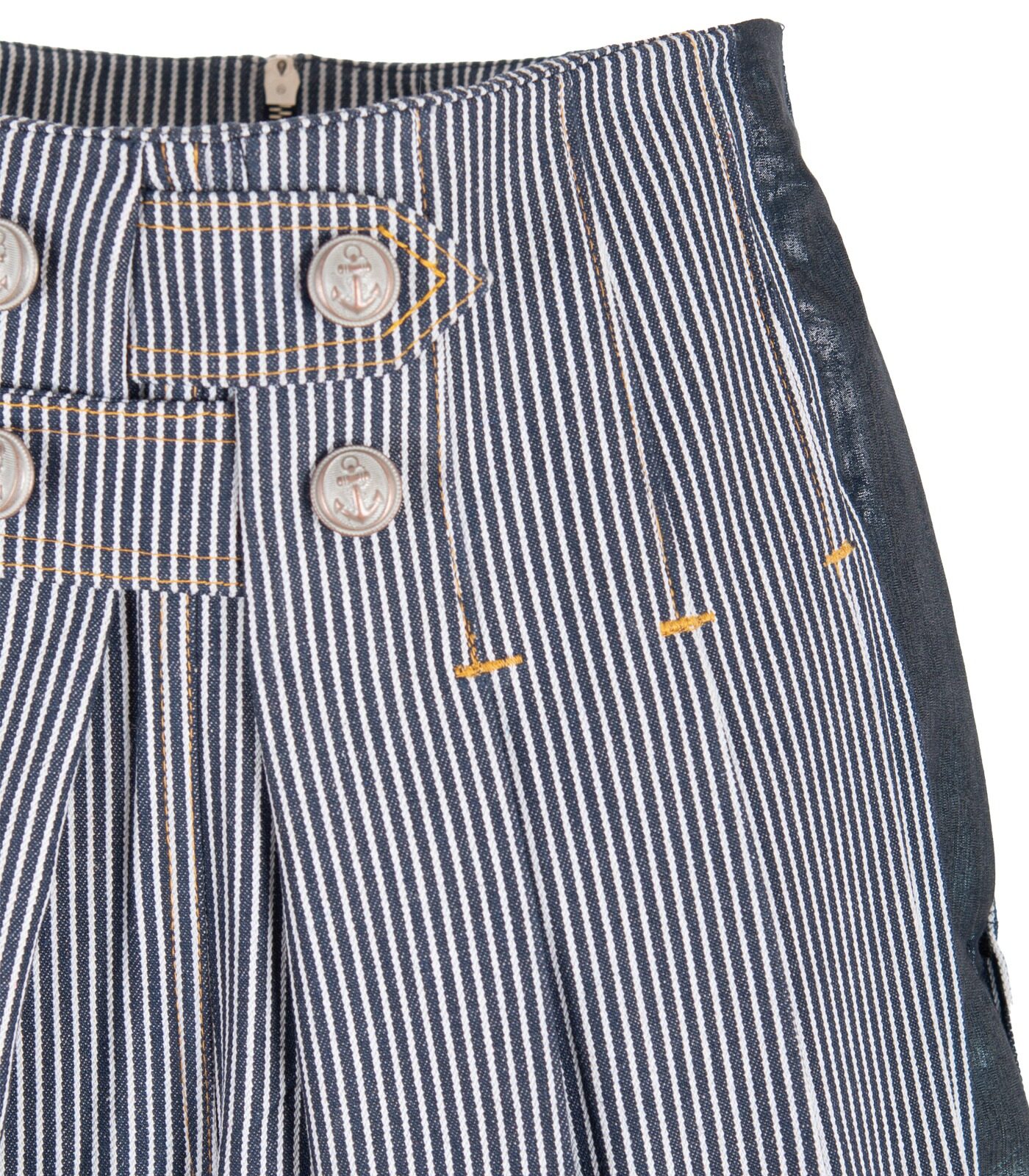 Denim Pleated Wide Leg Pants With Deep Side Slits - Image 5