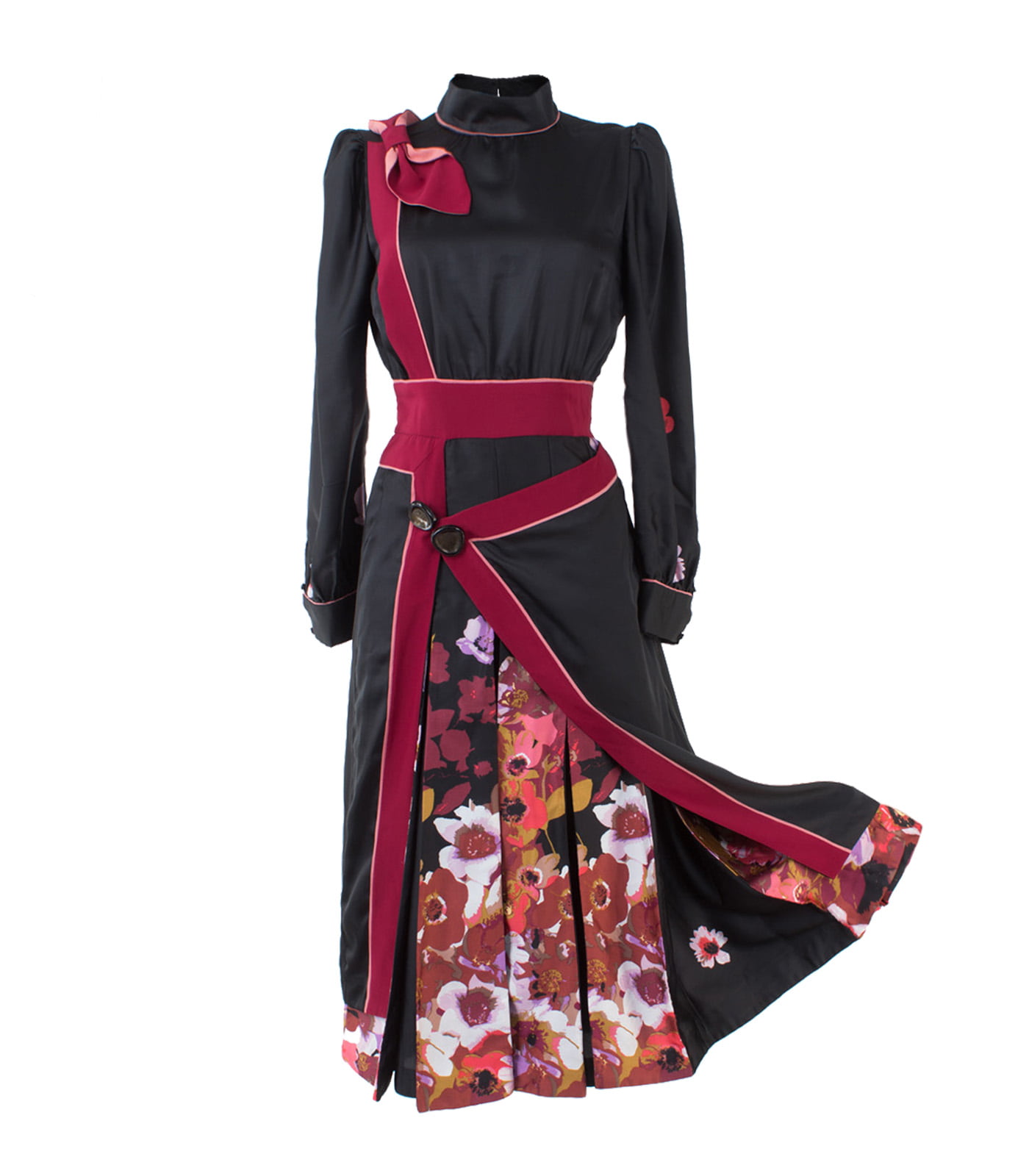 Dual-Fabric Silk Midi Dress - Image 3