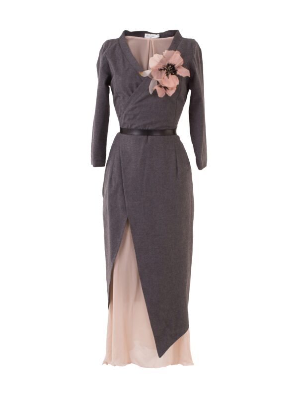 Asymmetrical Pencil Dress With Silk Flower Decoration