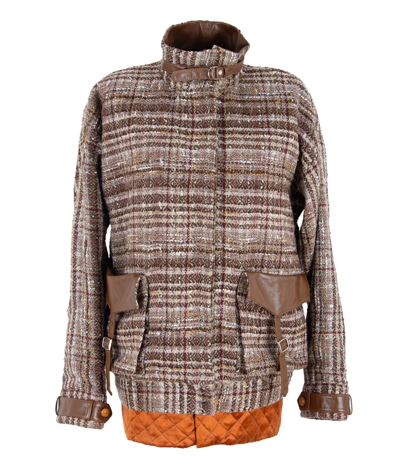 Oversized Tweed & Leather Blouson Jacket - Image 3