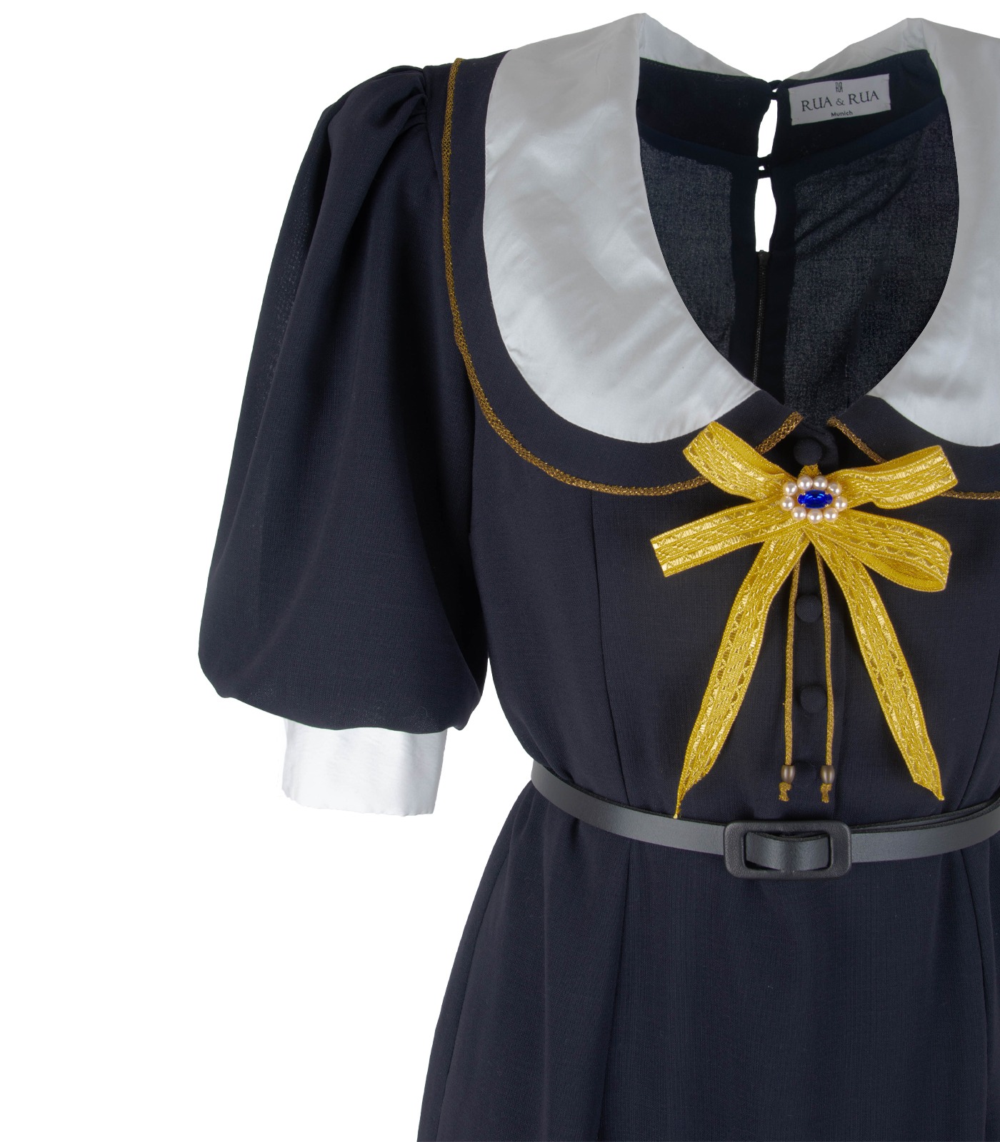 Wool Midi Dress With Wide Silk Collar And Bow - Image 4