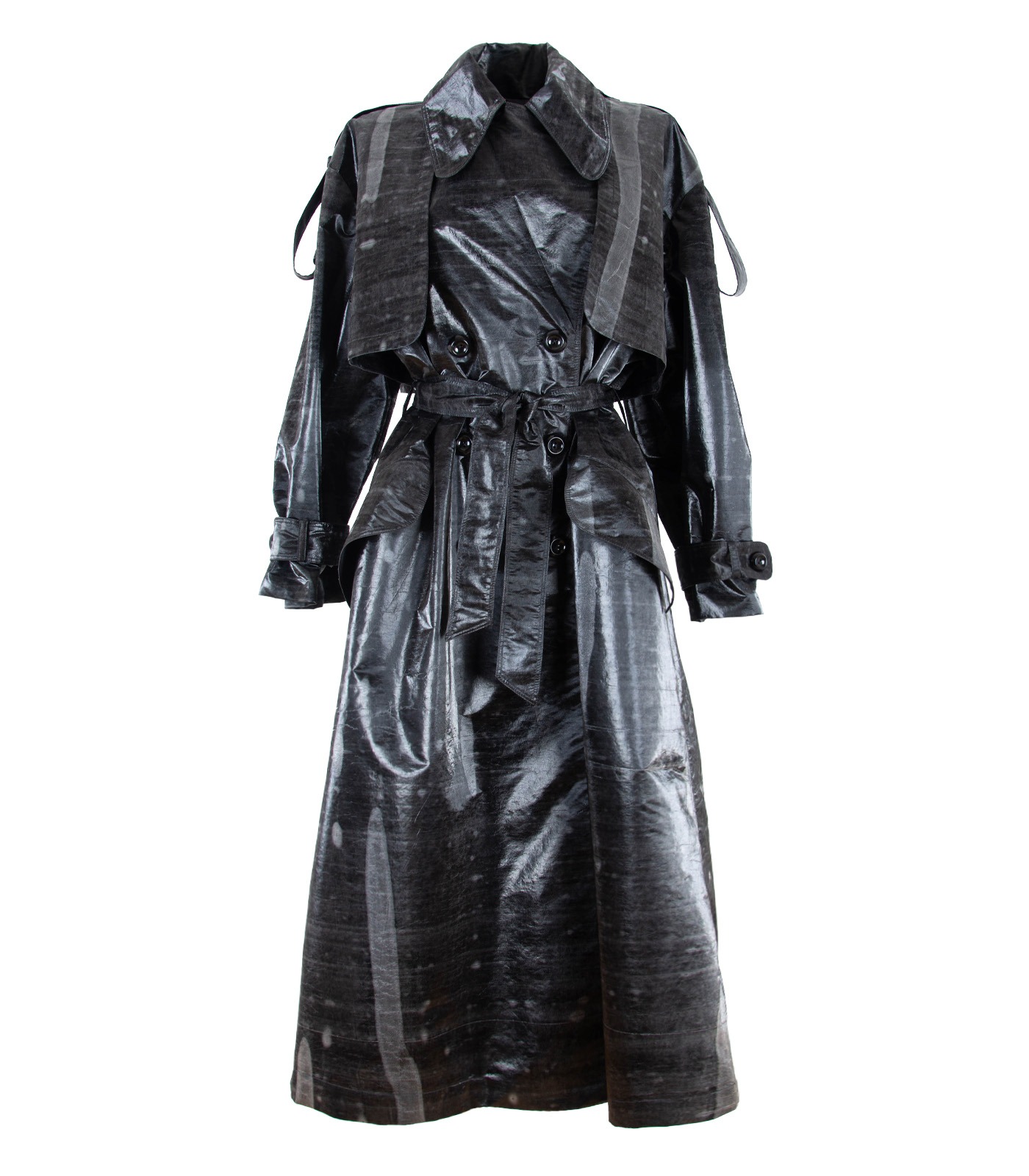 Oversized Coated Silk Double-Breasted Trench Coat - Image 3