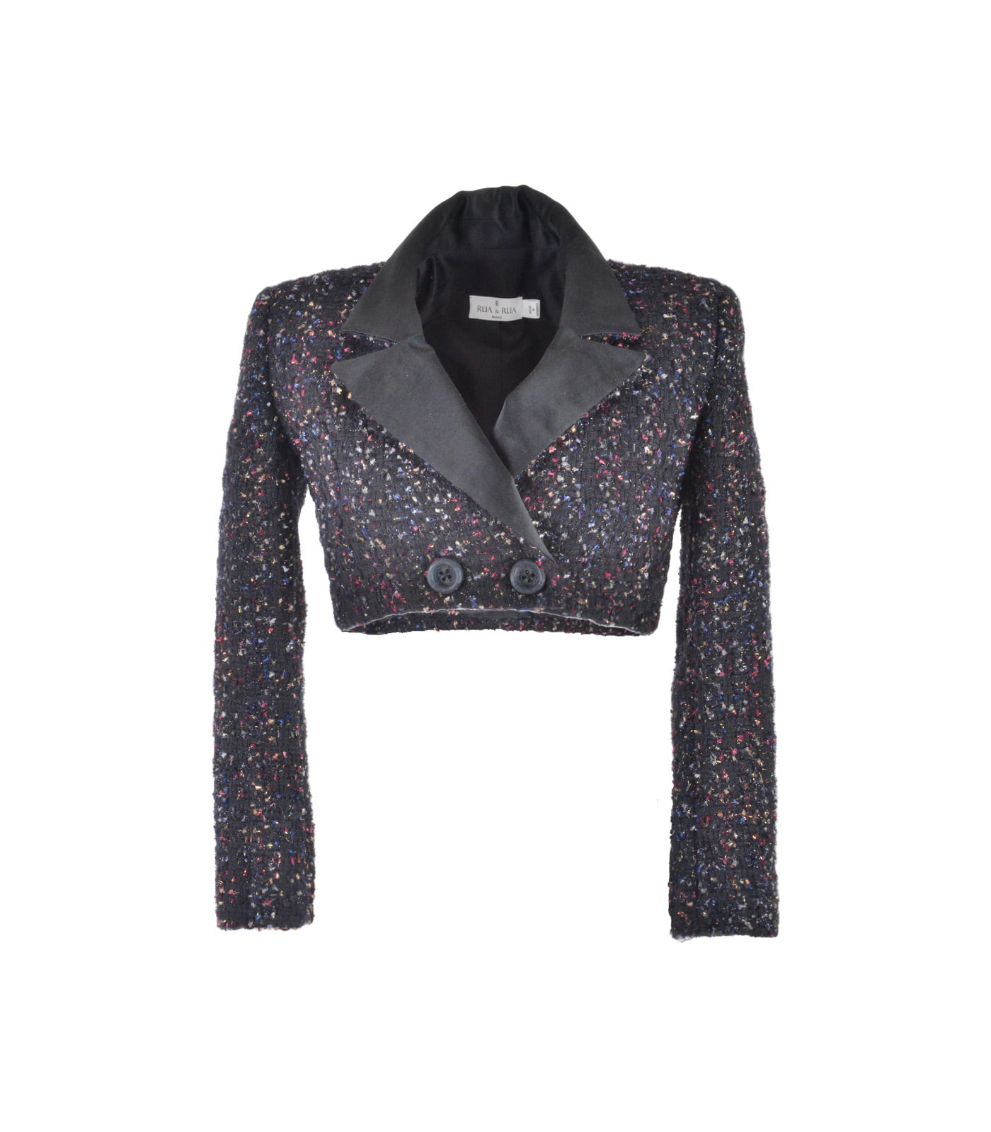 Bouclé Tweed Double-Breasted Short Blazer - Image 3