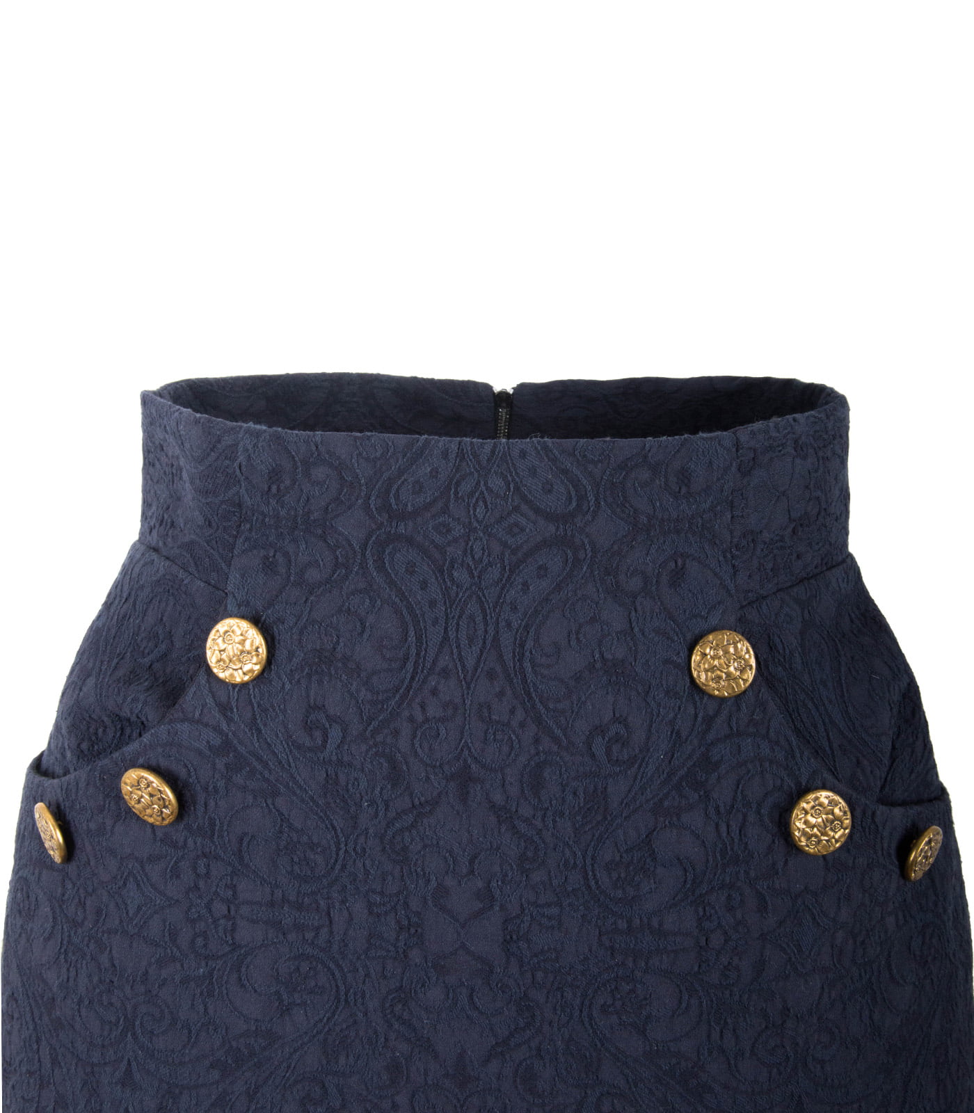 High-Waisted Dual-Fabric Long Skirt With Buttons - Image 4