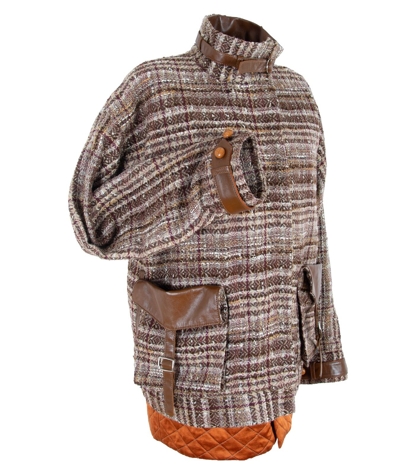 Oversized Tweed & Leather Blouson Jacket - Image 4