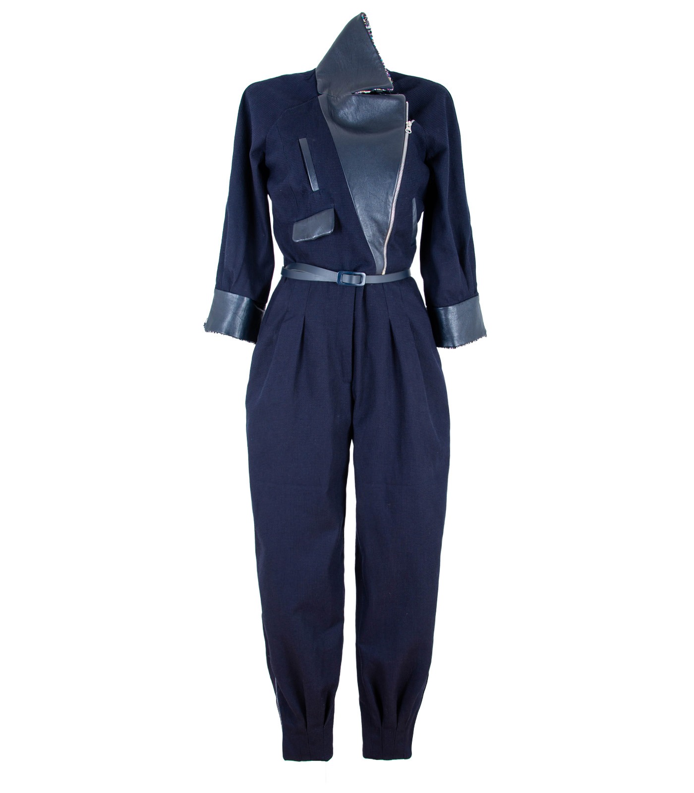 Cotton Leather & Bouclé Tweed Loose Fit Jumpsuit - Image 6