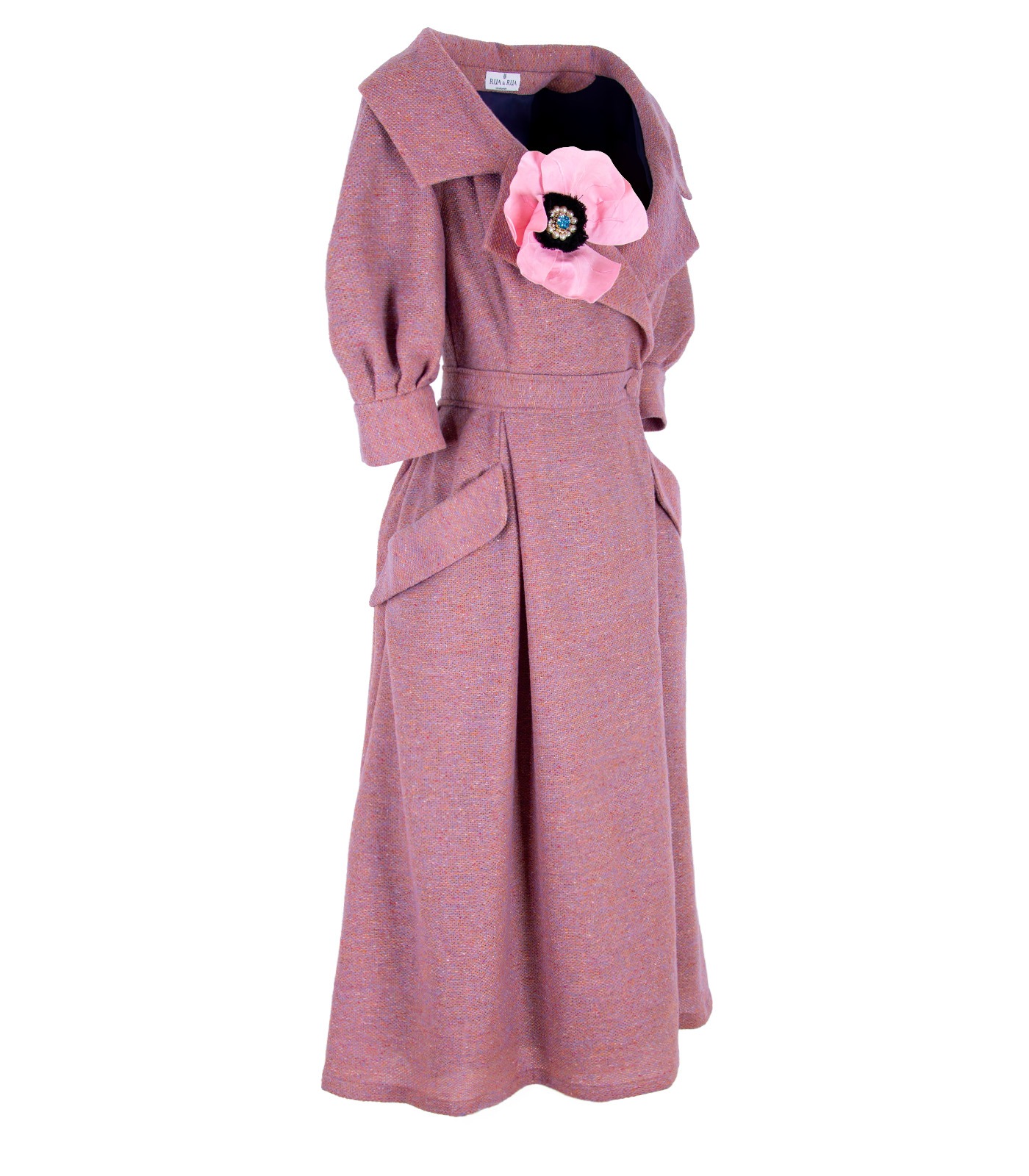 Wool Wrap Dress With Flower Decoration - Image 4