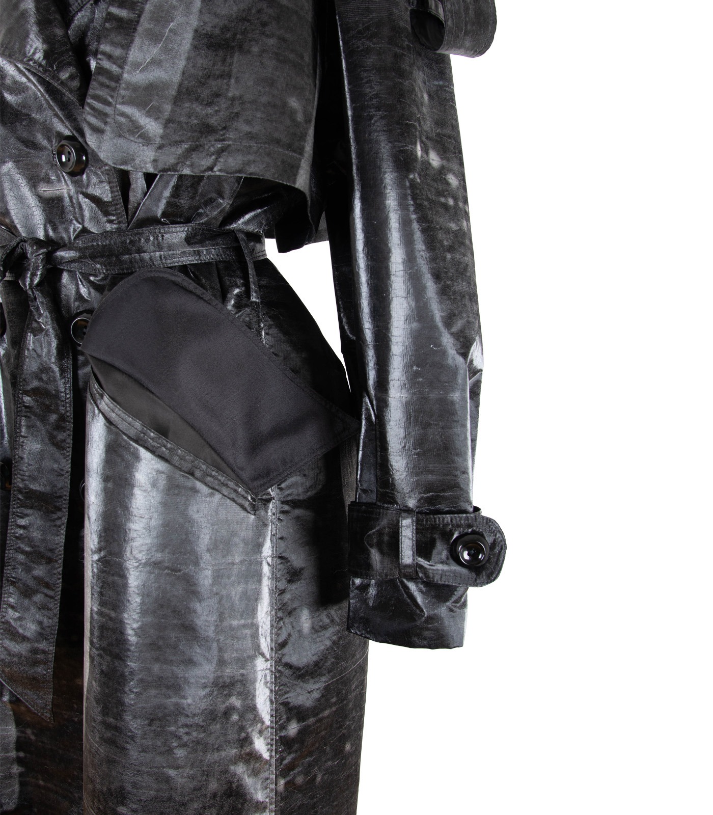 Oversized Coated Silk Double-Breasted Trench Coat - Image 4