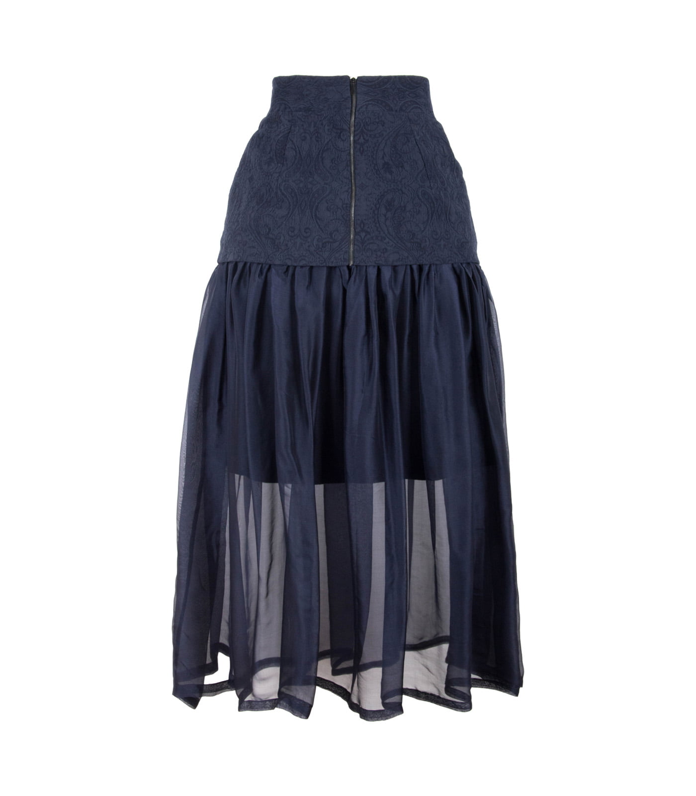 High-Waisted Dual-Fabric Long Skirt With Buttons - Image 5