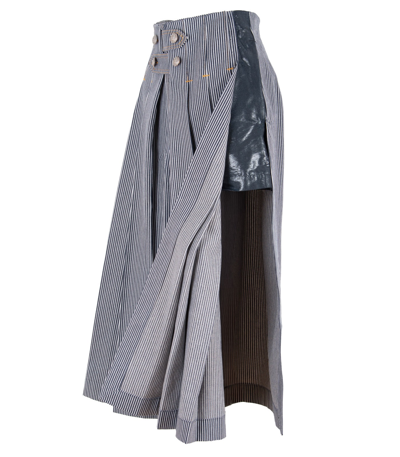 Denim Pleated Wide Leg Pants With Deep Side Slits - Image 2