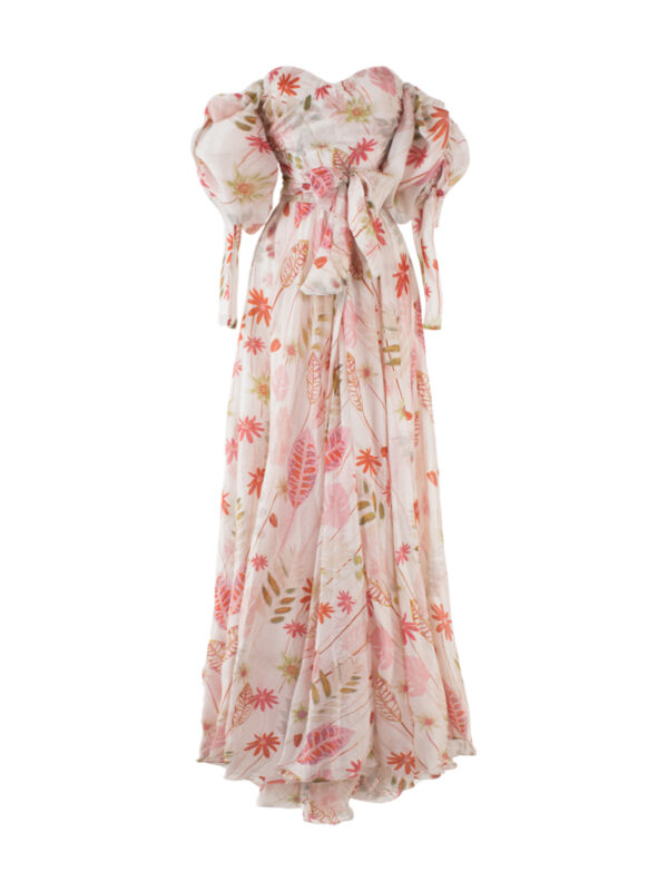 Off-Shoulder Silk Bustier Long Dress
