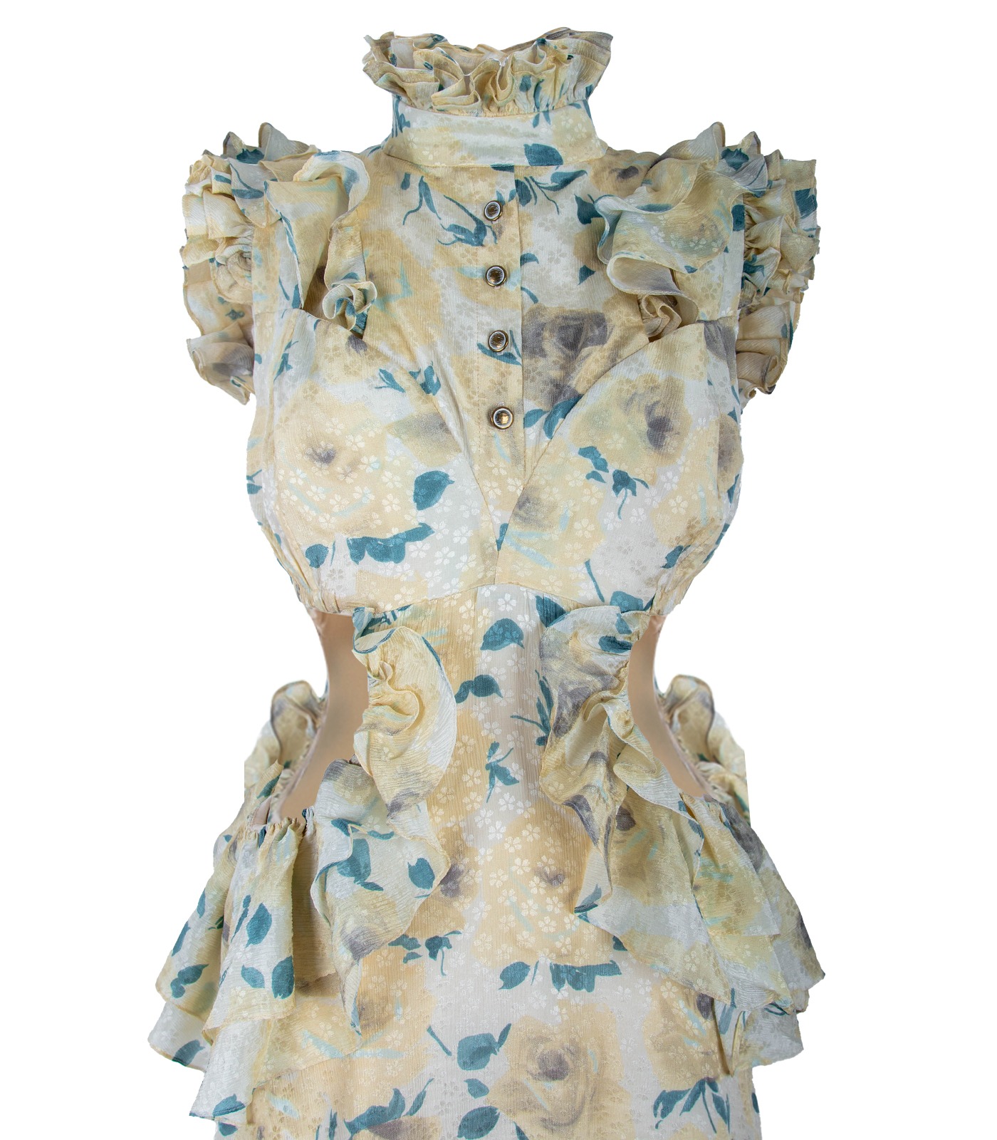 Silk Cut Out Ruffled Dress - Image 4