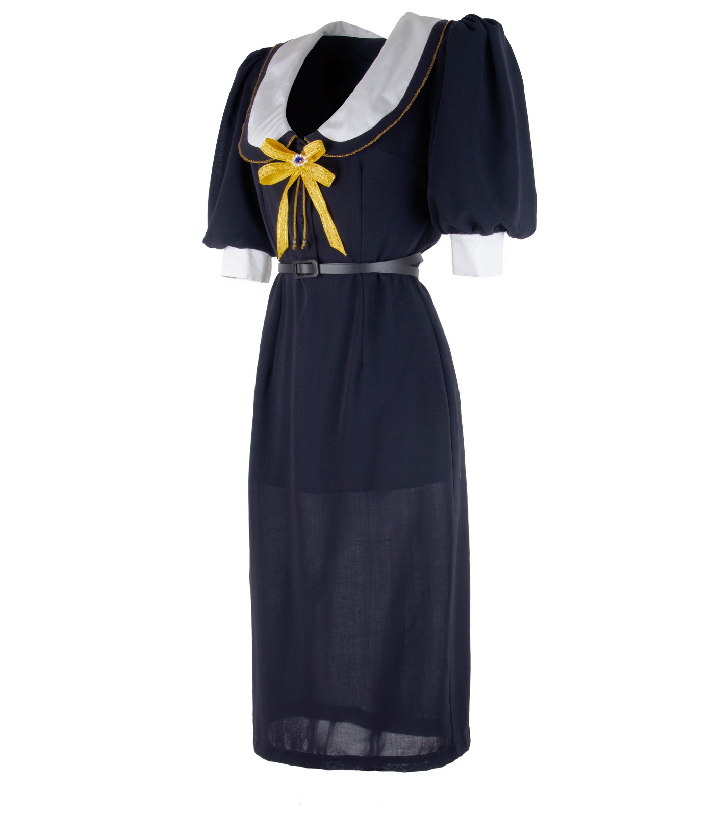 Wool Midi Dress With Wide Silk Collar And Bow - Image 3