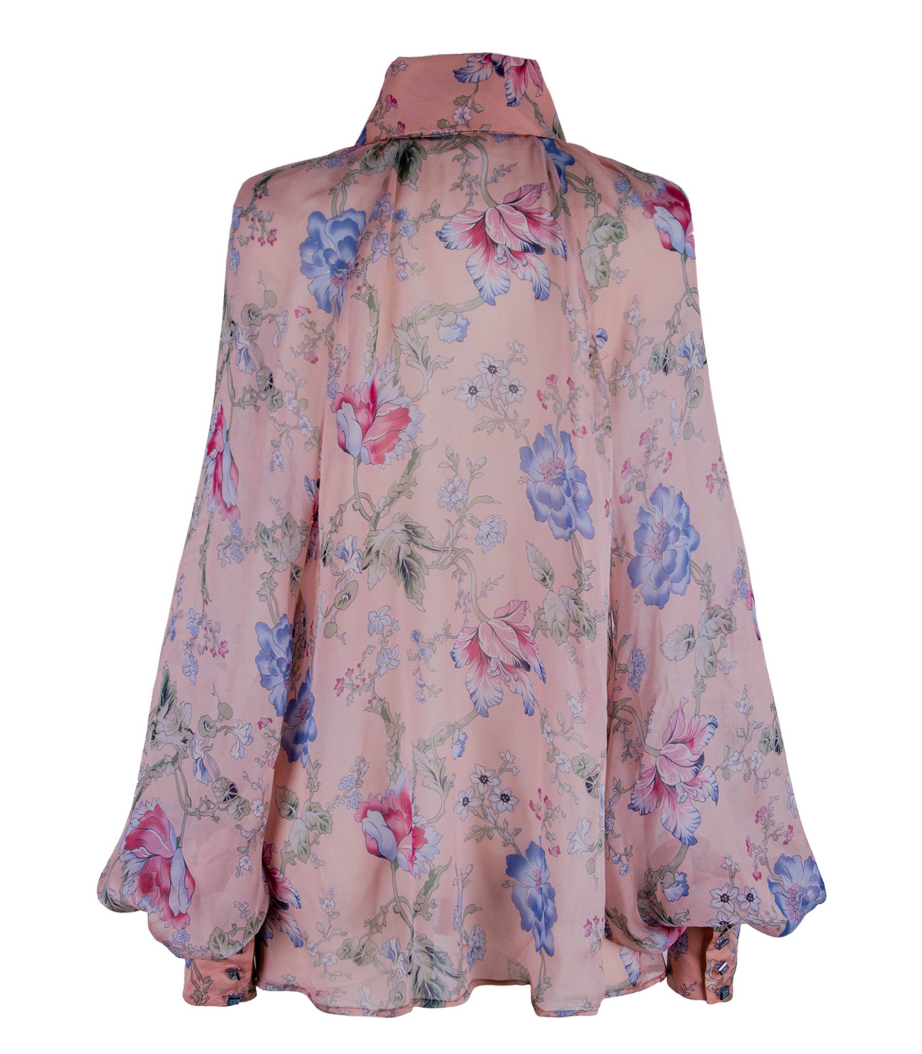 Floral Sheer Silk Shirt With Bow Collar - Image 5