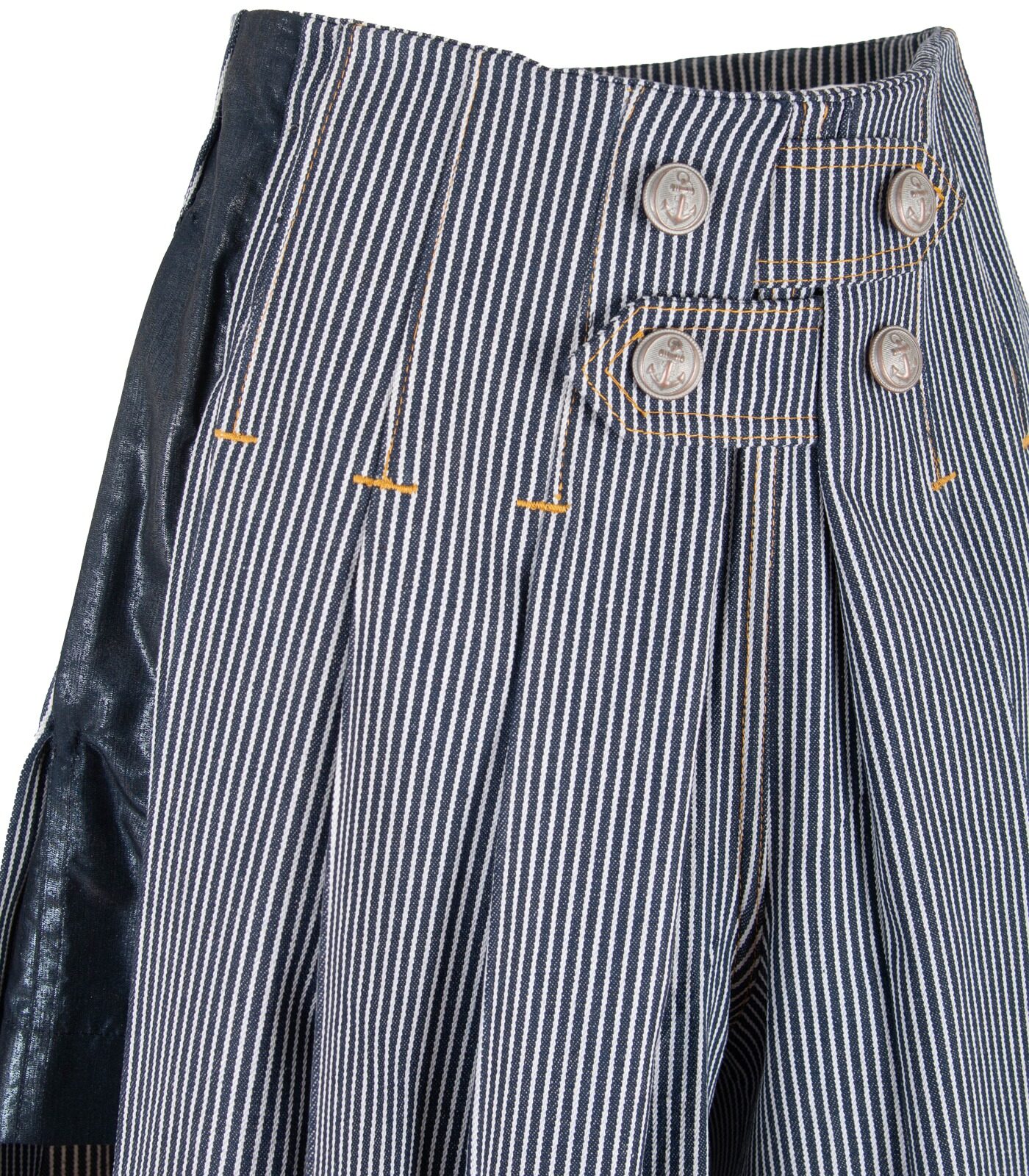 Denim Pleated Wide Leg Pants With Deep Side Slits - Image 3
