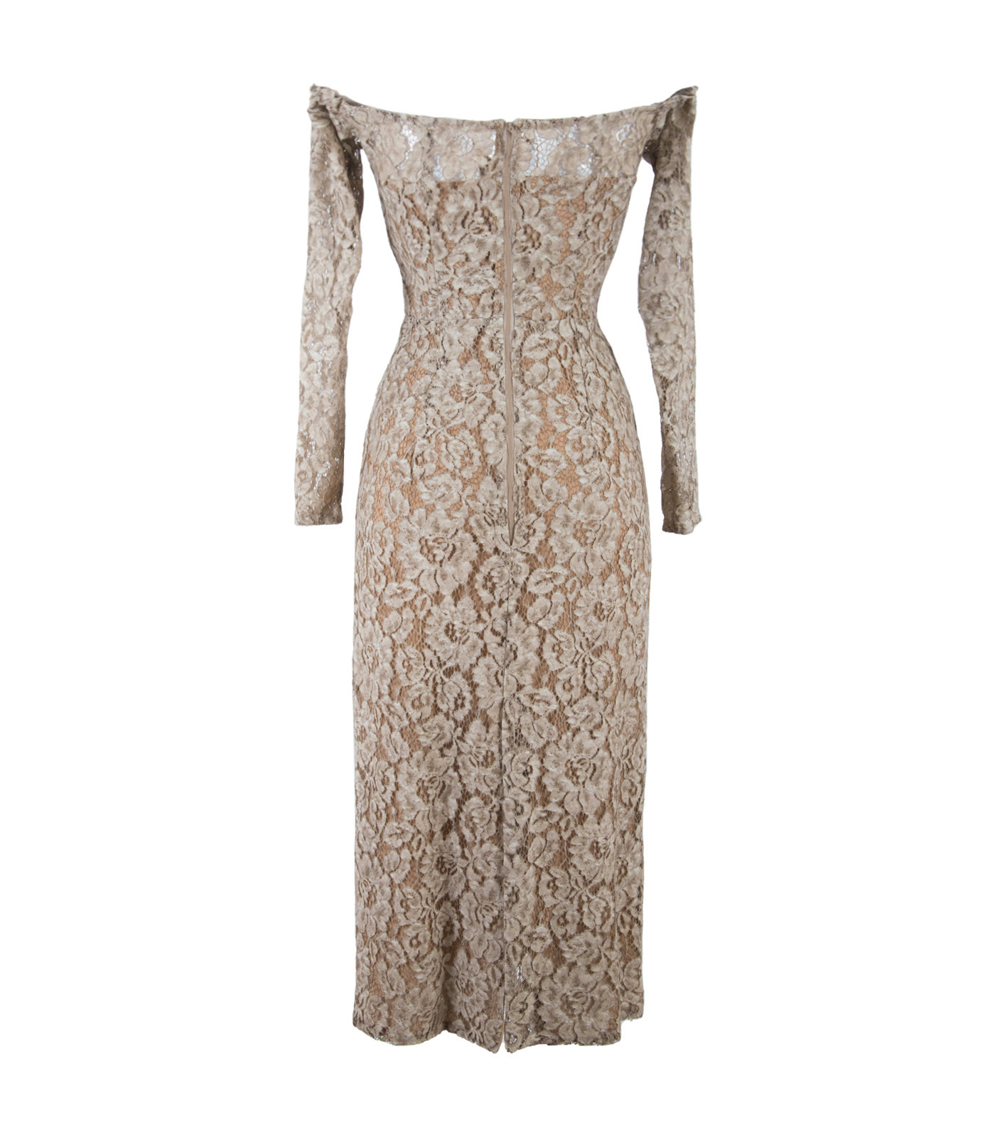 Off-Shoulder Lace Bustier Dress With Embroidery And Embellishments Of Crystals - Image 7