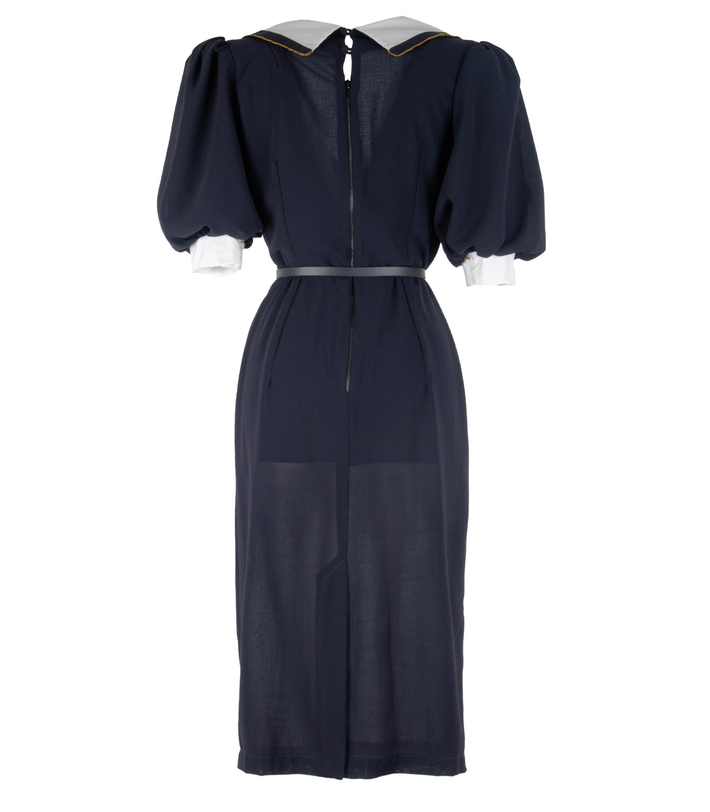 Wool Midi Dress With Wide Silk Collar And Bow - Image 7