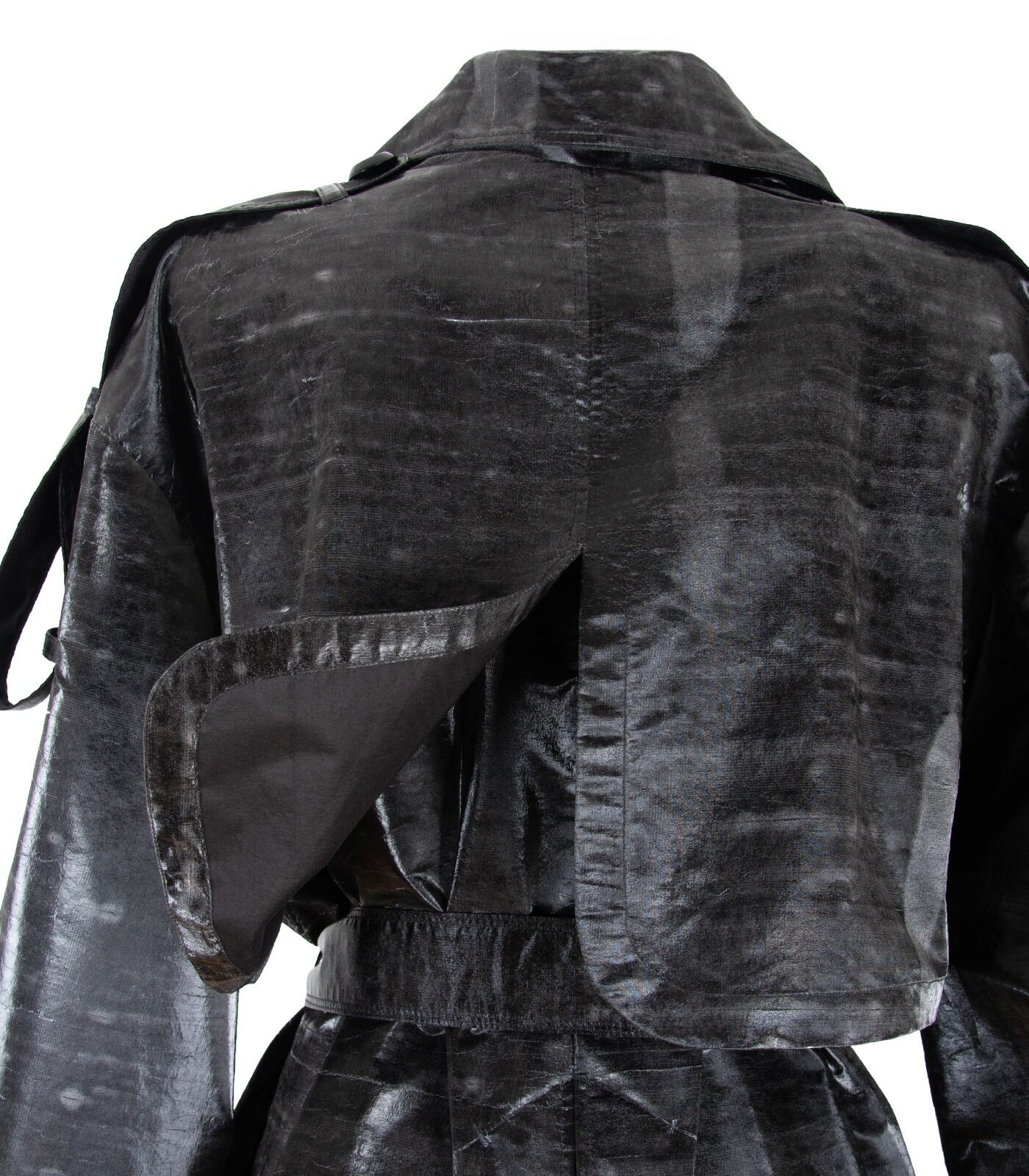 Oversized Coated Silk Double-Breasted Trench Coat - Image 5