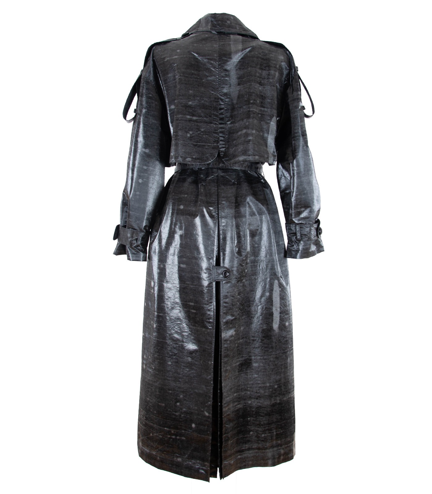 Oversized Coated Silk Double-Breasted Trench Coat - Image 7