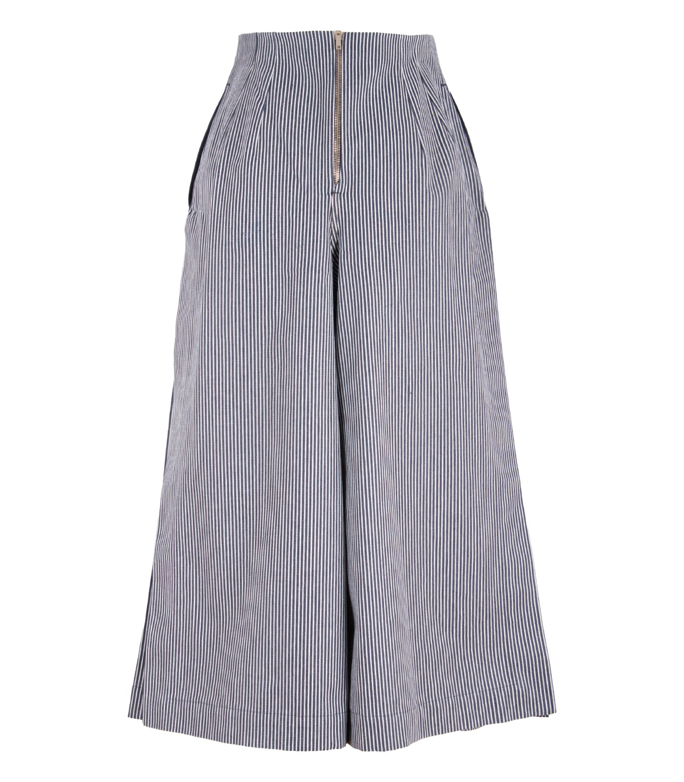 Denim Pleated Wide Leg Pants With Deep Side Slits - Image 7
