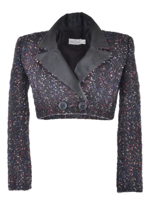 Bouclé Tweed Double-Breasted Short Blazer