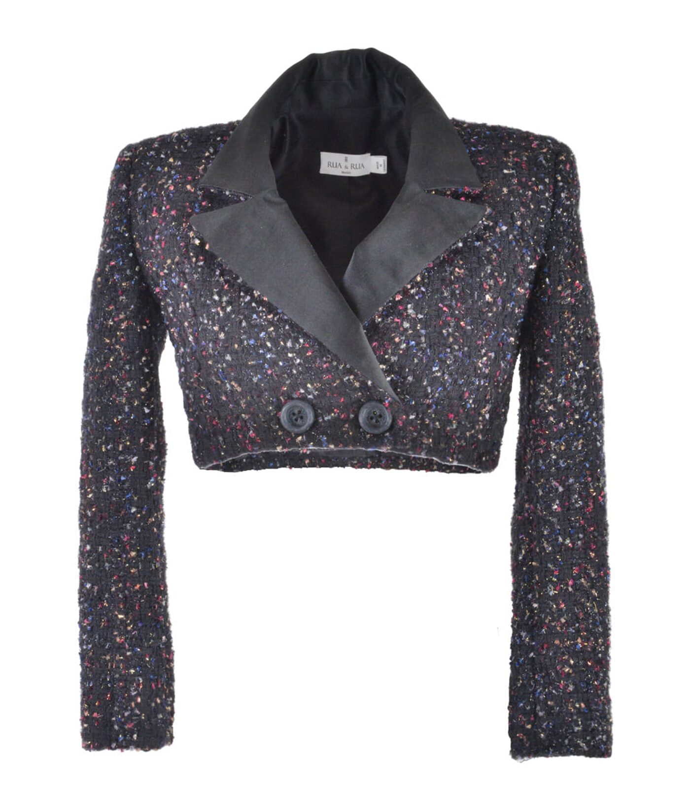 Bouclé Tweed Double-Breasted Short Blazer